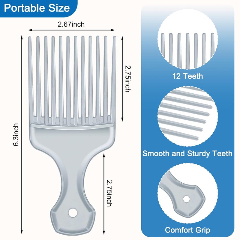 SIMPOR 2 Pcs Hair Pick Comb Wide Tooth Lift for Hair Styling Detangling Plastic Afro Pick for Women Men (Silver, Black) - Image 2